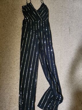 VENUS Black Sequin Stripe Jumpsuit